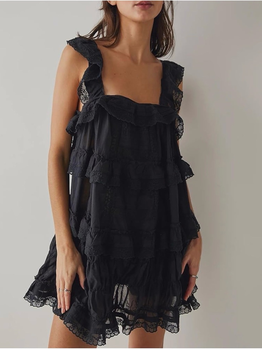 Black Ruffled Lace Romper Size Small